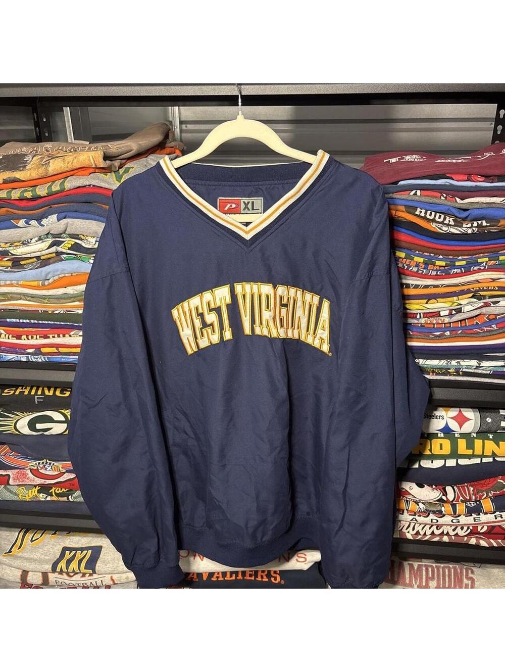 Vintage 90s Pro Player West Virginia Pullover Windbreaker Jacket Navy XL